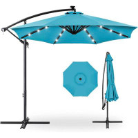 Latitude Run® 10Ft Solar LED Offset Hanging Market Patio Umbrella For Backyard, Poolside, Lawn And Garden W/Easy Tilt Ad