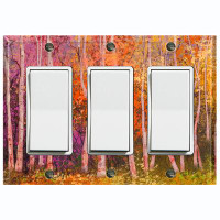 WorldAcc Metal Light Switch Plate Outlet Cover (Colorful Forest Trees Orange - Triple Rocker)