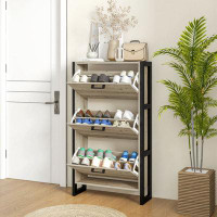17 Stories Industrial Shoe Cabinet With 3 Flip Drawers, Freestanding Shoe Storage Cabinet For 15 Pairs, Narrow Slim Shoe