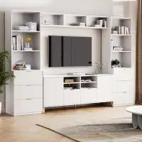 Mercer41 4-Piece Entertainment Wall Unit With 13 Shelves,8 Drawers And 2 Cabinets, Multifunctional TV Stand Media Storag