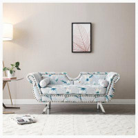 House of Hampton , Flower Velvet WiAccent Velvet Upholstered Loveseat Settee Nailhead Curved Backrest Rolled Arms Couch