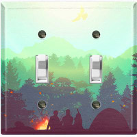 WorldAcc Metal Light Switch Plate Outlet Cover (Campfire Green Sky - Double Toggle)