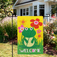 Northlight Seasonal Happy Frog "Welcome" Floral Outdoor Garden Flag 18" X 12.5"