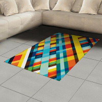 East Urban Home Ambesonne Colourful Area Rug, Vivid Coloured Lines Stripes With Diagonal Elements Retro Layout With Mode