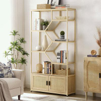 Mercer41 6 tiers Rattan Bookcases with Storage cabinet