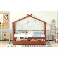 Harper Orchard Twin Size Wooden House Bed With Drawers