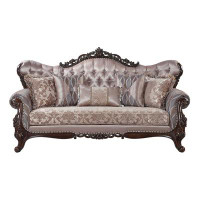 Plethoria Ferria Light Taupe and Antique Oak Sofa with 5-Pillow