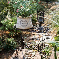 World Menagerie Heavy Duty Cast Iron Potted Plant Stand Garden Table - 22.6in.