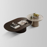Fortuna Femme Brown + grey Manufactured Wood Oval+ Round Coffee Table