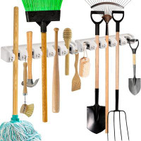 WFX Utility™ 2 Pack Mop And Broom Holder Wall Mount Garage Organization Hanger Wall Mounted, Hanging Tool Organizer Stor