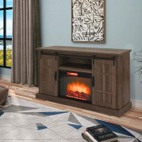 Gracie Oaks Ophrise 55.25'' W Storage Credenza with Electric Fireplace Included