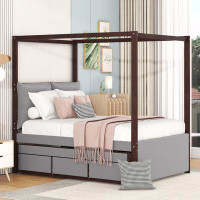 Latitude Run® Full Size Upholstered  Canopy Bed with Trundle and 3 Drawers