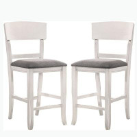 Winston Porter Set Of 2 Dining Room Counter Height Chairs,white Solid Wood,grey Padded Fabric