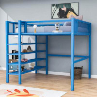 Isabelle & Max™ Aluel Full Size Metal Loft Bed With Shelves And Ladder