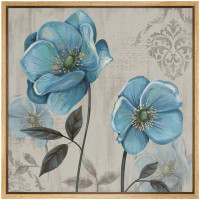 wall26 Blue Magnolias with Floral Insignia Typography Floral Plants Modern Art Chic Closeup