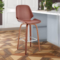 Wade Logan Altherr Swivel Counter or Bar Height Armless Bar Stool with Footrest in Faux Leather and Wood