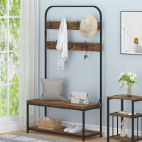 ASA Elegant Rustic Brown Hall Tree With Shoe Bench - Organize Your Entryway In Style