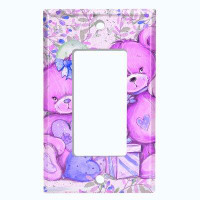 WorldAcc Metal Light Switch Plate Outlet Cover (Teddy Bears Birthday Love Hearts Present Pink - Single Rocker)