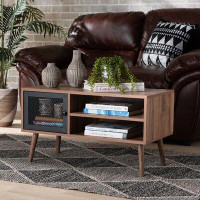 Corrigan Studio Analissa Mid-Century Modern Transitional Natural Brown Finished Wood And Black Metal 1-Door Coffee Table