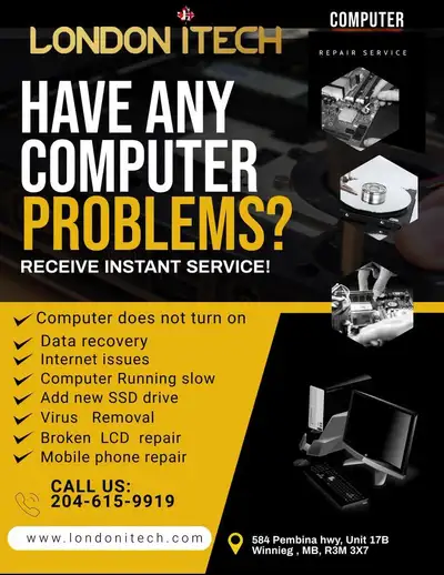 Laptops, Desktops, PCs and Mac repairs. Computer does not turn on No wifi working Black or Blue scre...