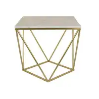 Mercer41 21 Inch Modern Plant Stand Side Table, Square White Marble Top, Gold Metal