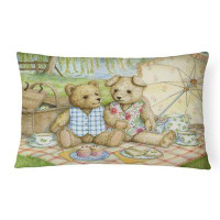 Winston Porter Saechao Summertime Teddy Bears Picnic Fabric Indoor/Outdoor Throw Pillow