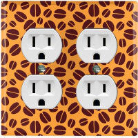 WorldAcc Metal Light Switch Plate Outlet Cover (Coffee Beans Brown Orange - Double Duplex)
