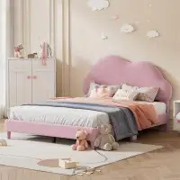House of Hampton Full Size Upholstered Cloud-Shape Bed ,Velvet Platform Bed With Headboard,No Box-Spring Needed,Pink