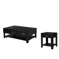 Latitude Run® Bruno Ash Grey Wooden Lift Top Coffee And End Table Set With Tempered Glass Top And Drawer