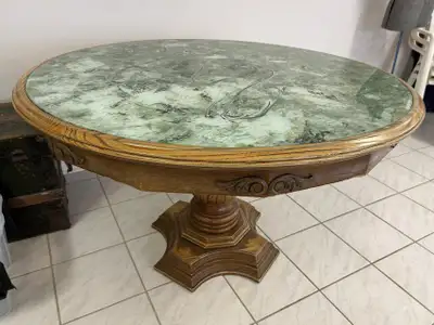 ONLINE AUCTION: Stone And Wood Round Pedestal Table