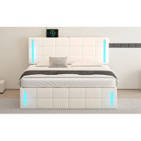 Brayden Studio Upholstered Bed With LED Lights, Hydraulic Storage System And USB Charging Station
