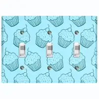 WorldAcc Metal Light Switch Plate Outlet Cover (Coffee Treats Cup Cake Light Blue - Triple Toggle)