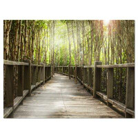 Made in Canada - Design Art Wooden Bridge in Forest Landscape -  Wrapped Canvas Photograph Print