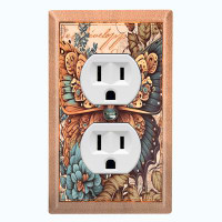 WorldAcc Metal Light Switch Plate Outlet Cover (Faded Monarch Butterfly Damask Letter - Single Duplex)