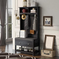 Rubbermaid Hall Tree 3-In-1 Tree-69 Coat Hanger With Entryway, Storage Bench, 4 Hooks, And Hinged Lid For Entrance, Hall