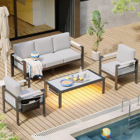 Ivy Bronx Leilanny Aluminum 5 - Person Seating Group with Cushions and LED Coffee Table