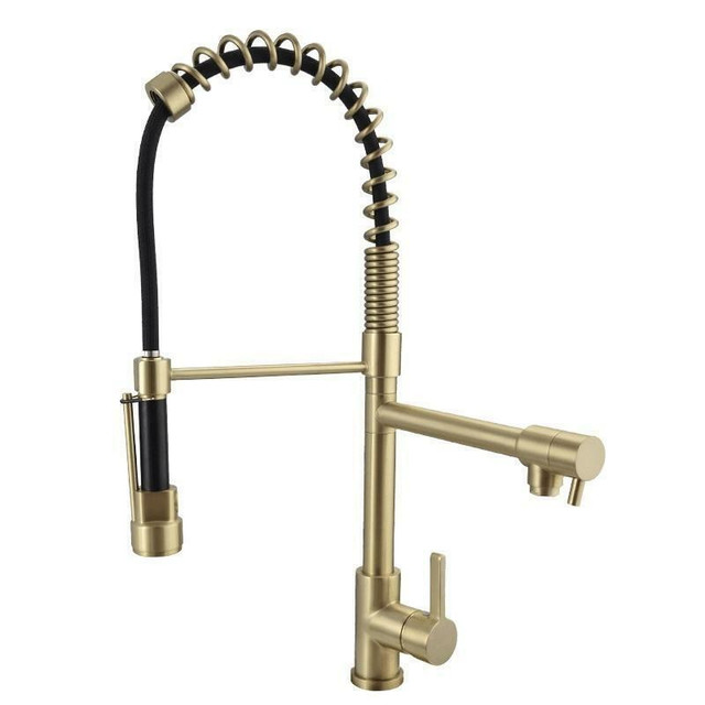 Kitchen Faucet - Pull Out - Brushed Gold Dual Function Sprayer Solid Brass ( Pot filler ) in Plumbing, Sinks, Toilets & Showers - Image 3