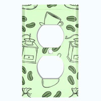 WorldAcc Metal Light Switch Plate Outlet Cover (Coffee Cup Beans Press Green - Single Duplex)