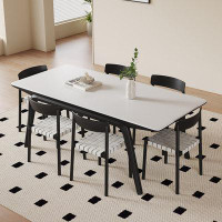 Fit and Touch 6 - Person White+Black Rock Beam+Solid Wood Dining Table Set