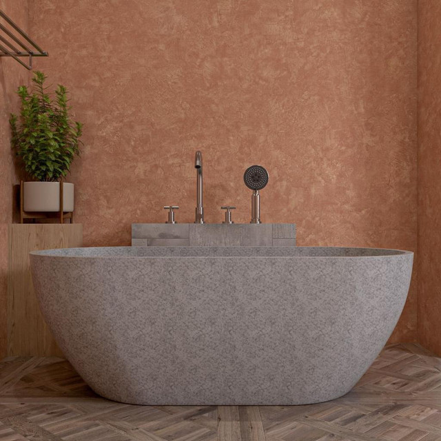 59x29 Inch Solid Concrete Oval Freestanding Bathtub w Center Drain - ALFI brand ABCO59TUB (18 In Deep w NO Overflow) ATC in Plumbing, Sinks, Toilets & Showers - Image 3