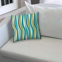East Urban Home 20" X 20" Aqua And Olive Blown Seam Striped Throw Indoor Outdoor Pillow