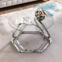 Ivy Bronx Furniture Glass Bedside Table, Modern Silver Bedside Table Hexagonal Base Living Room Table, Home And Office R