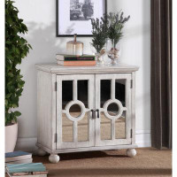 House of Hampton Classic Storage Cabinet Antique White 1Pc Modern Traditional Accent Chest With Mirror Doors Pendant Pul