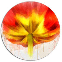 Made in Canada - Design Art 'Red Yellow Flower Watercolor' Oil Painting Print on Metal