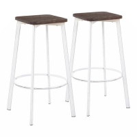 17 Stories Embree Industrial Square Barstool In Antique Metal And Espresso Wood-Pressed Grain Bamboo By Lumisource - Set