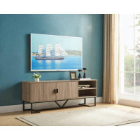 Wenty TV Stand Two Door Cabinet With Two Open Shelves With Metal Legs - Brown & Black