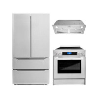 Cosmo Cosmo 3 Piece Kitchen Appliance Package with French Door Refrigerator , 30'' Electric Freestanding Range , Insert