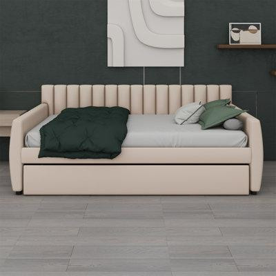 Latitude Run® Full Size Wooden Upholstered Daybed With Trundle in Beds & Mattresses