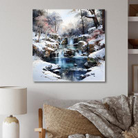 Design Art Waterfall Charm In Winter - Waterfall Wall Art Prints