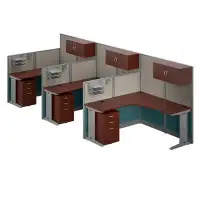 Bush Business Furniture Office in an Hour 3 Person Workstation 9 Piece L-Shape Desk Cubicle